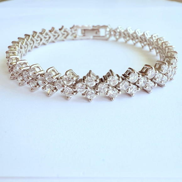 18 TCW Cubic Zirconia CZ 925 Sterling Silver 8.5mm Diamond Shape Tennis Bracelet - Picture 3 of 10